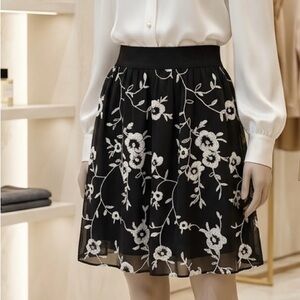 Metro Wear Black Skirt with White Floral Embroidery